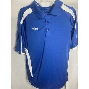 Mens M Boombah Blue‎  & White Athletic Collared Golf Polo 100% Polyester Preppy